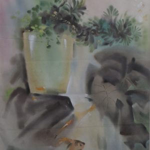 1.Thế Hùng, cây cảnh, lụa, 40×56, 1994