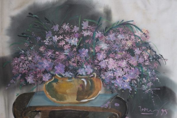 2.Thế Hùng, hoa, bột mầu, 36×56, 1995
