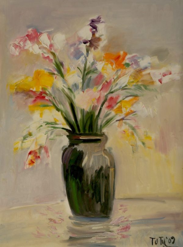 3.Thẩm Đức Tụ, tĩnh vật hoa, sơn dầu, 80x60cm, 2009