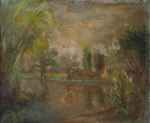 Hồ Phòng, Cảnh vùng ngã tư 4 xã, sơn dầu, 45x55 cm, đầu thập niên 1980