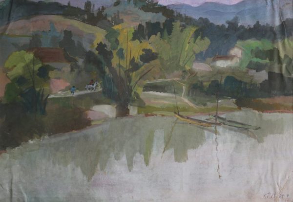 Phong cảnh của họa sĩ Nguyễn Sĩ Thiết được vẽ bằng chất liệu bột màu, có kích thước 35.5 x  50.5 cm. Bức tranh Phong cảnh được sáng tác vào năm 1970
