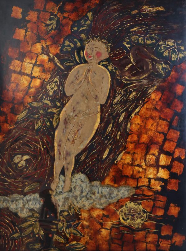 Dòng sông hát, sơn mài, 80x60cm, 2009