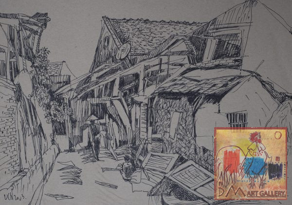 6. Văn Chiến, ký họa phong cảnh 1, bút kim, 33×46, 2003