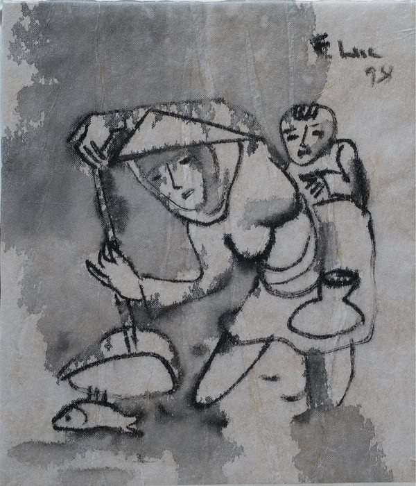 3. Phạm Lực, Vợt cá, sơn dầu, 42x36cm, 1998