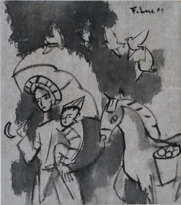 5. Phạm Lực, Địu con, sơn dầu, 43x38cm, 1999