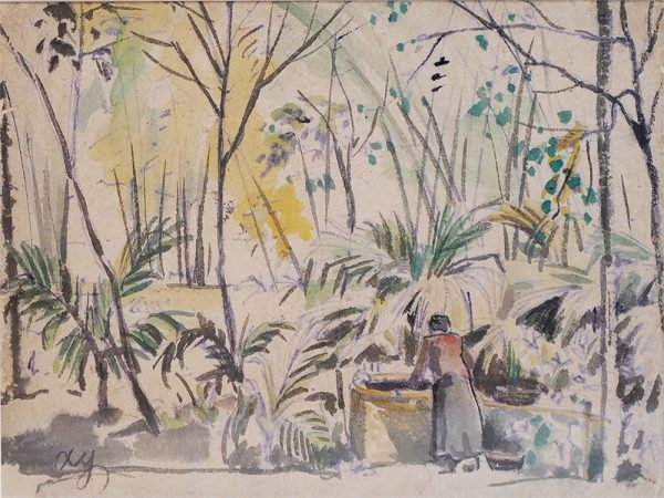 1. Lê văn Xương, vườn quê – giếng nước, ký họa màu nước, 18x28cm