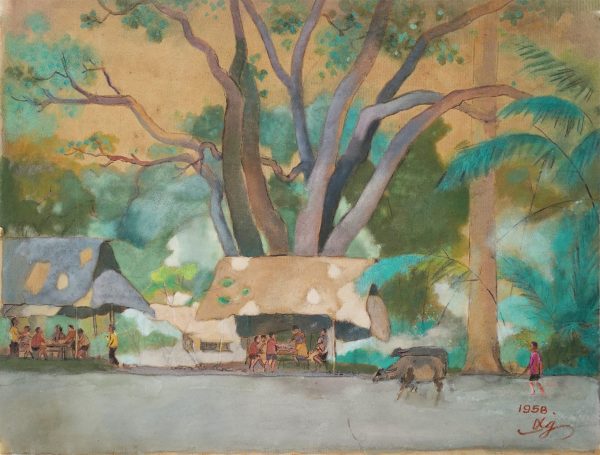 10. Lê Văn Xương, Quán ven đường, Lụa, 47x62cm, 1958