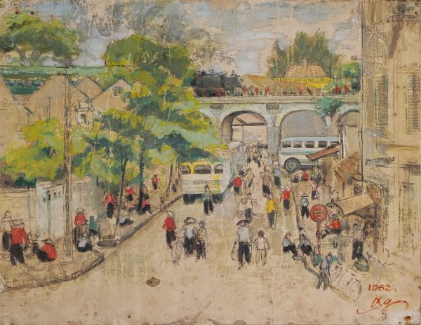 17. Lê Văn Xương, Gần chợ, màu nước, 34x44cm, 1962
