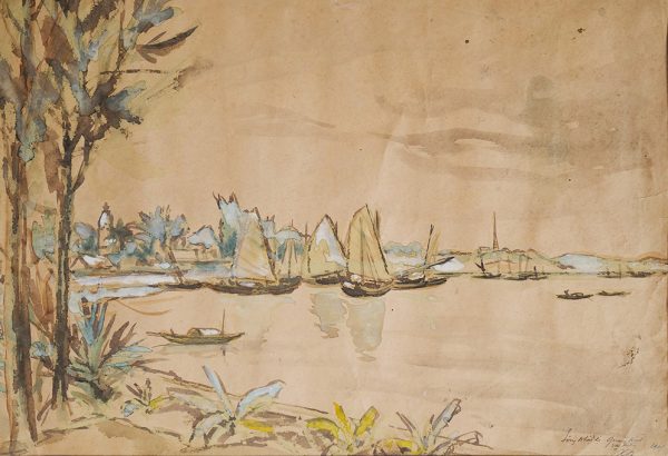 18. Lê văn Xương, sông Nhật Lệ – Quảng Bình, màu nước, 36x54cm, 1969