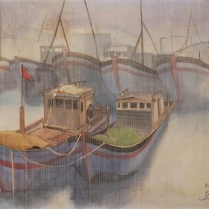 6. Lê Văn Xương, Bến thuyền, lụa, 41x52cm, 1958