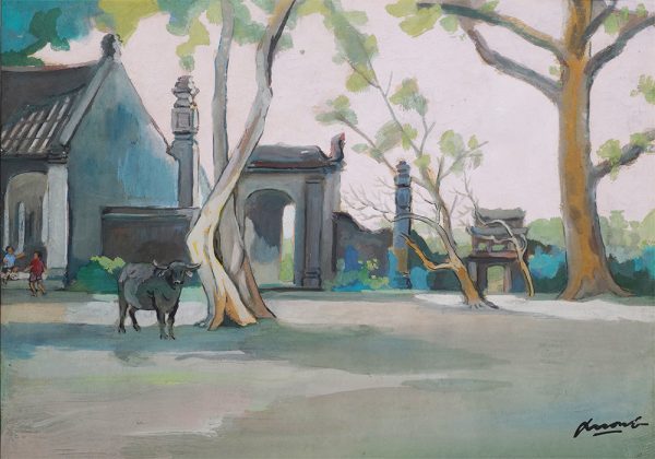 6. Lê văn Xương, Con trâu sân đình, bột màu, 41×57, 1953