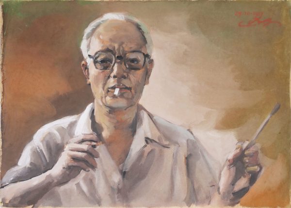 8. Lê Văn Xương, tự hoạ, bột màu, 42x60cm, 1987