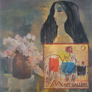 Hồ Hữu Thủ, Thiếu nữ với bình hoa, sơn dầu, 53x50cm, 2021