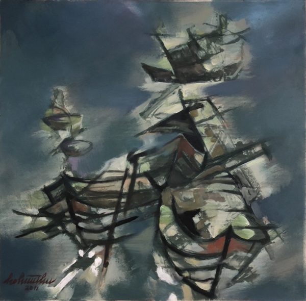 Hồ Hữu Thủ, Thuyền và biển, sơn dầu, 50x50cm, 2011