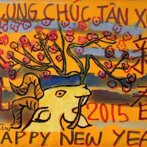 Nguyễn Xuân Việt, Chúc mừng năm mới Ất Mùi, tổng hợp, 38×54 cm, 2015