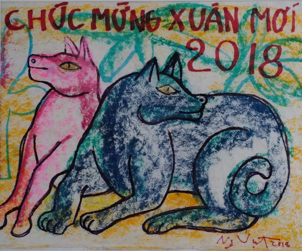 Nguyễn Xuân Việt, Chúc mừng xuân mới Mậu Tuất, 2018, chì sáp, 35×42 cm, 2018