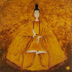 Vũ Dũng, Thiền tại tĩnh tâm, sơn mài, 100x100cm, 2021