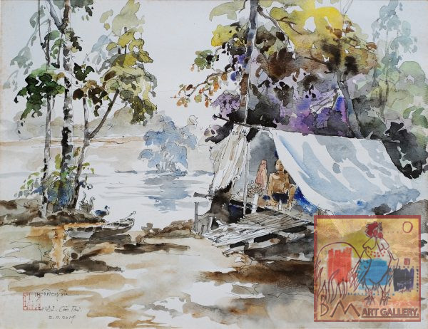 2.Trần Châu, ký họa phong cảnh Cờ Đỏ Cần Thơ, mầu nước, 30x39cm, 2014