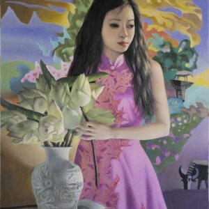 23. Nghiêm Xuân Hưng, Sen, Sơn dầu, 100×80 cm, 2019