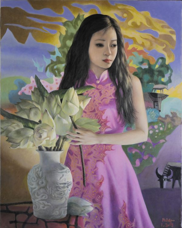 23. Nghiêm Xuân Hưng, Sen, Sơn dầu, 100×80 cm, 2019