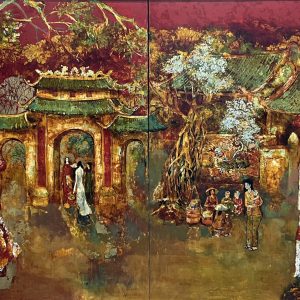 27. Đặng Kim Long, Hội xuân, sơn mài, 122x244cm, 2019