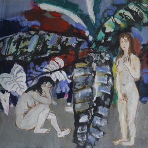 7. Nguyễn Văn Cường, Trong bụi chuối, chất liệu, 49×55 cm, 1995