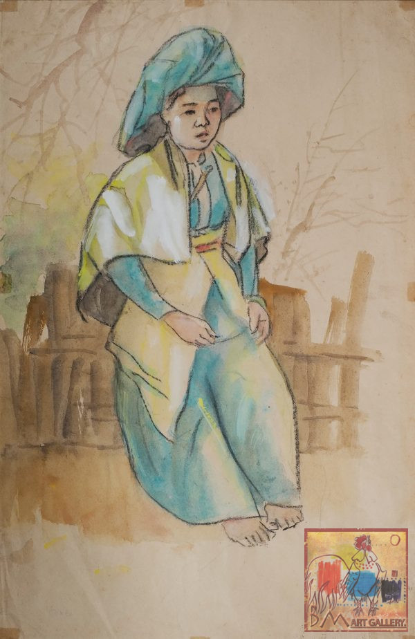 Lưu Văn Sìn, Chiến sĩ nông nghiệp – Cs Châu Quỳnh Nhai, màu nước, 50x32cm, 1955