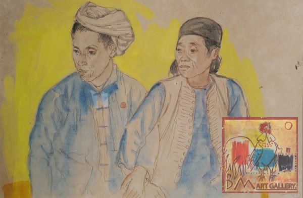 Lưu Văn Sìn, Người Dao và người Mán, màu nước, 32x49cm, 1955