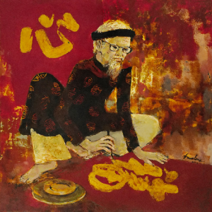 Đặng Kim Long, ông đồ , sơn mài, 60x60cm, 2019