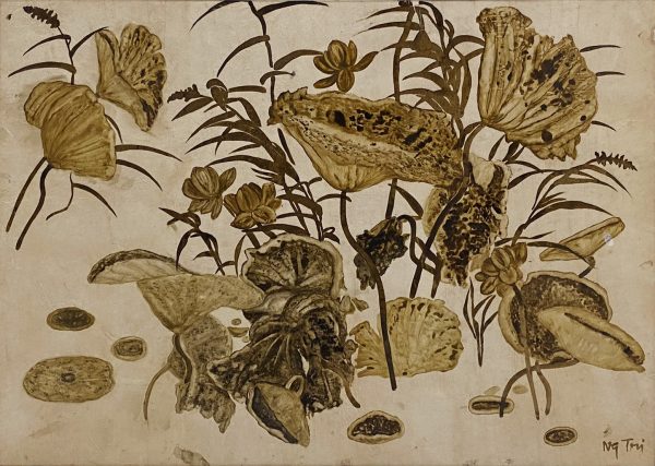 Nguyễn Gia Trí, 51×71,5cm,phác thảo sen (2), sơn ta trên giấy can