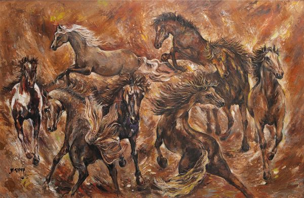 Văn Y, Ngựa hoang, sơn dầu, 130×200 cm, 2017