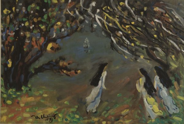 3.Trần Khánh Chương, bên hồ, lụa, 57×84, 1993