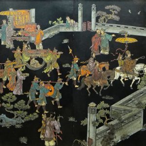 Nguyễn Văn Bái, Vinh quy bái tổ, sơn khắc, 120x240cm,