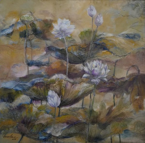 Đặng Kim Long, Đầm sen, sơn dầu, 100x100cm, 2016