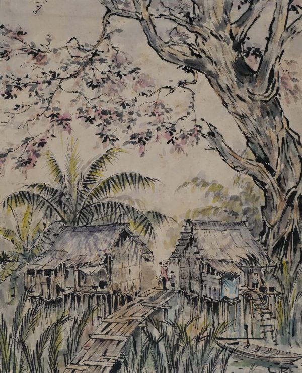 Lâm Kim, Nhà sàn, màu nước, 61×48 cm