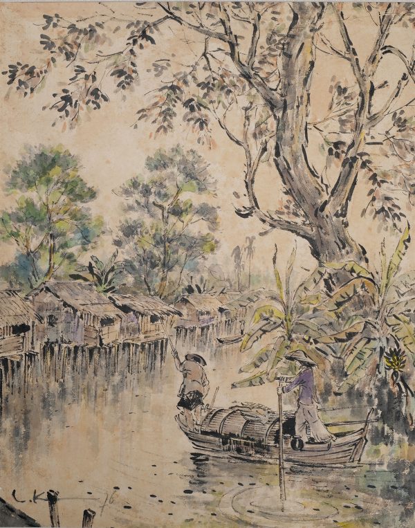 Lâm Kim, Phong cảnh quê, màu nước, 61×48 cm, 1976