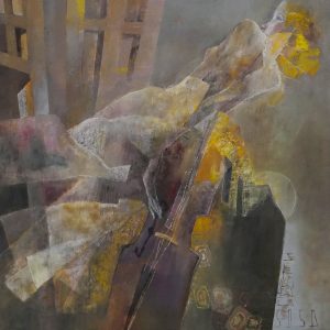 Lê Thanh, Thế nhân Cello – Những mùa thu đi, sơn dầu, 120x120cm, 2024